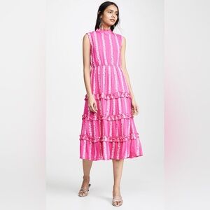 Valencia & Vine Mia Mock Neck Midi Floral Dress Tiered cotton size XS womens